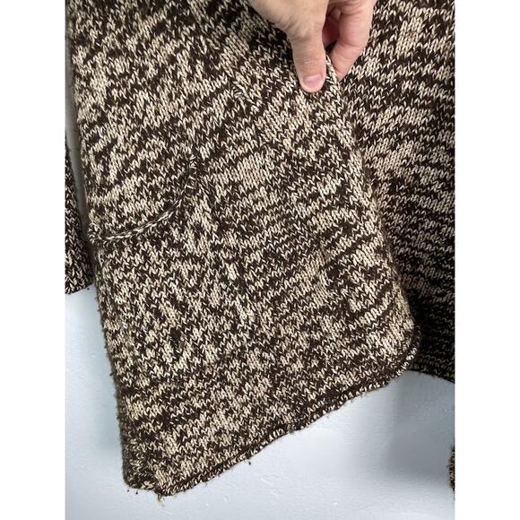 Gap Lambs Wool Sweater Womens S/M  Brown Beige Chunky Cardigan Drape Collar Top - Picture 14 of 16